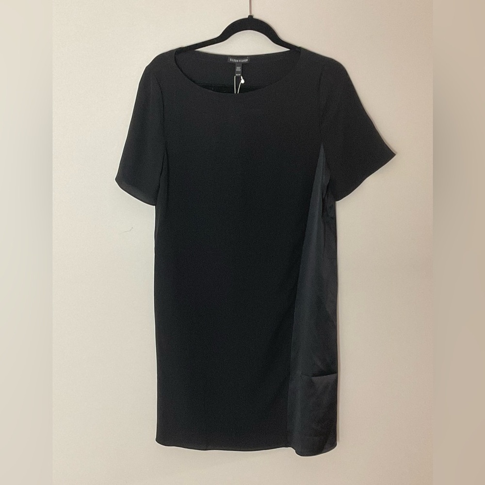 Eileen Fisher NWT Black, Georgette Crepe, Silk Side Panel Minimalist Chic